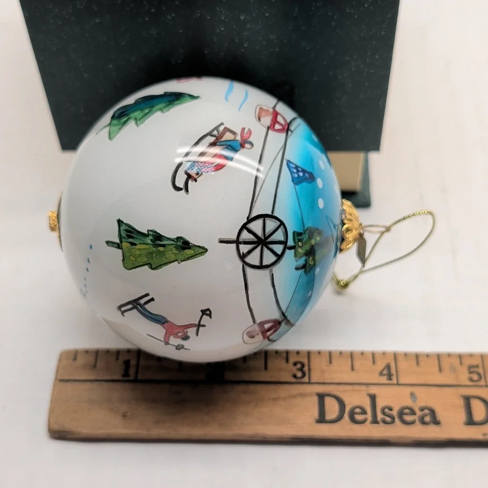 Pier 1 Li Bien Merry Christmas Ornament Hand Painted Skiing Winter Scene 2019